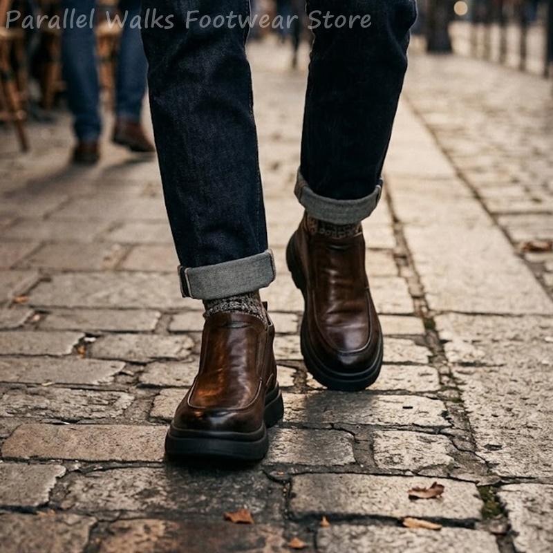Vintage Fashion For Mens - Chunky Chelsea Boots Men Vintage Moc