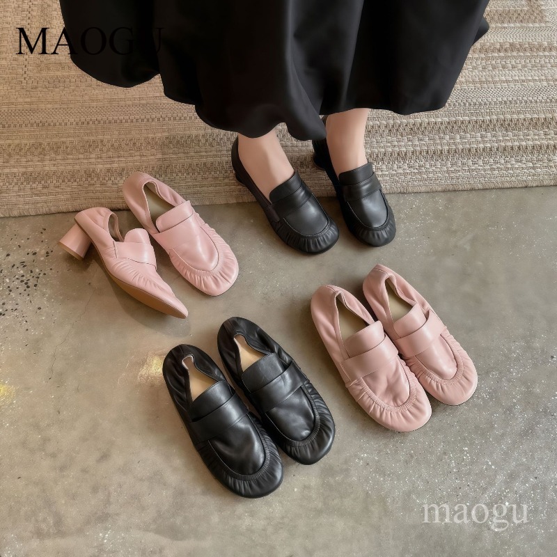 Vintage Fashion Online - Soft Leather Loafers Women's Pleated Round