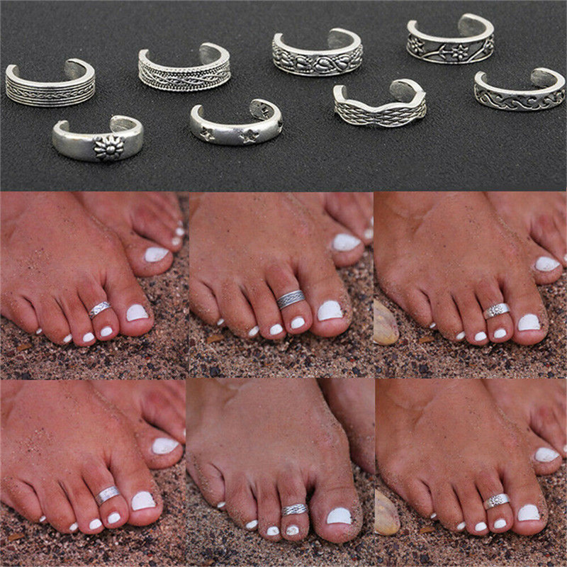 Vintage Fashion Rings For Women - 8pcs/Set Toe Joint Retro Ring Totem