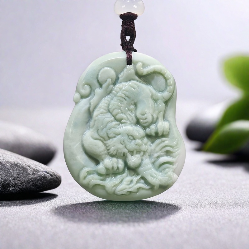 Vintage Fashion For Mens - Green Natural Real Jade Tiger Pendant