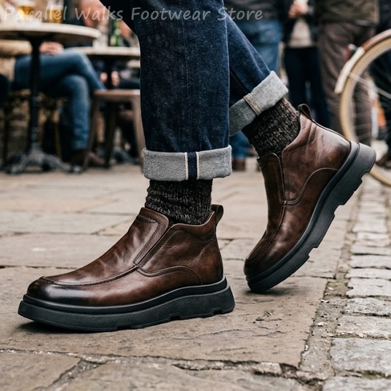 Chunky Chelsea Boots Men Vinta - Vintage Fashion For Mens 评论和价格