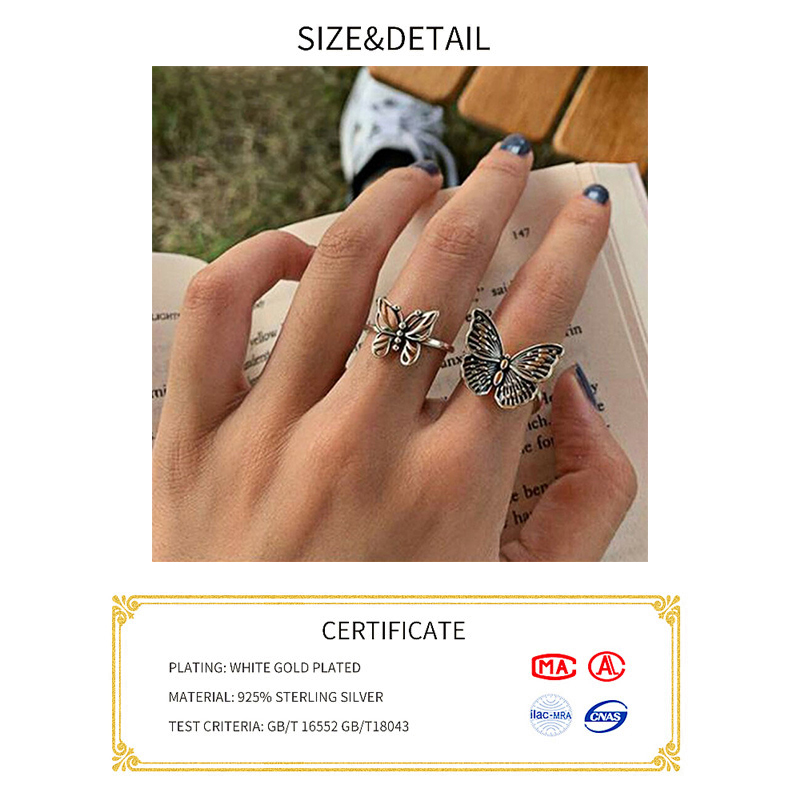 925 Sterling Silver Butterfly  - Vintage Fashion Rings For Women 评论和价格