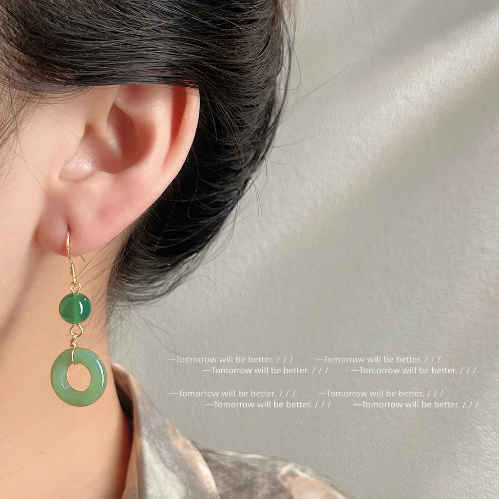 Green Real Jade Ring Earrings  - Vintage Fashion Rings For Women 评论和价格