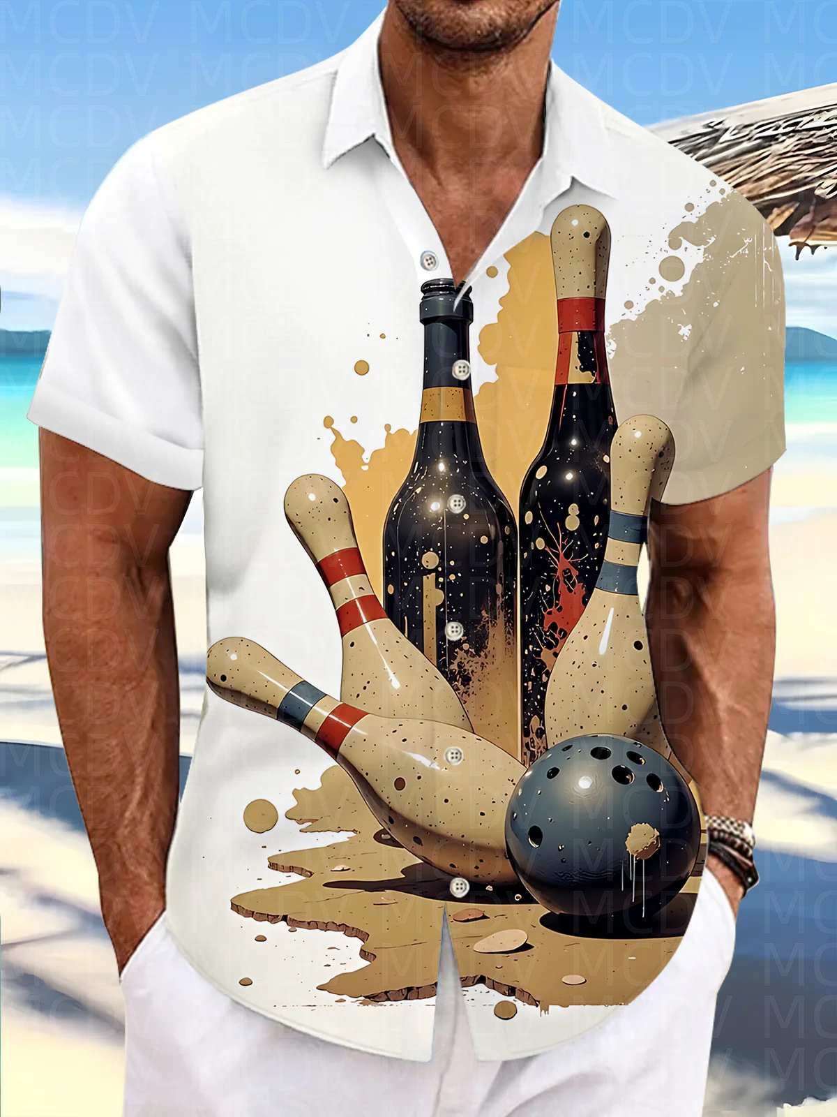 Bowling Pattern Men's Hawaiian - Bowling Shirt Camp 评论和价格