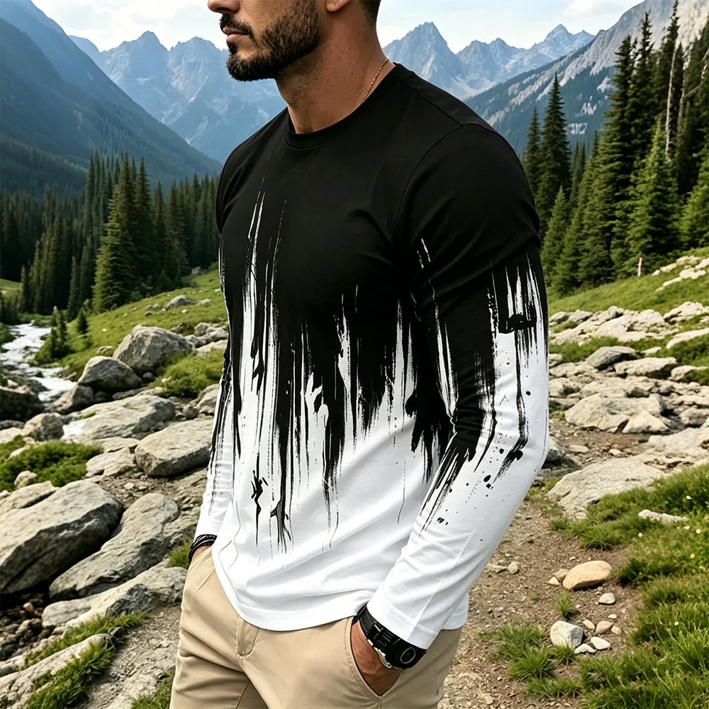 Men's Gradient Ink Splash Long - Vintage Fashion For Mens 评论和价格